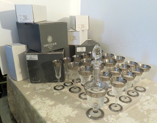 Glass & Crystal  - 22 glasses,1 decanter in crystal Saint - Louis Thistle platinum with boxes
