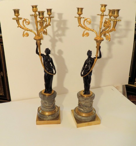  Pair of Candelabra golden Bronze and marble Empire period - Lighting Style Empire