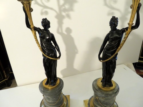  Pair of Candelabra golden Bronze and marble Empire period - 