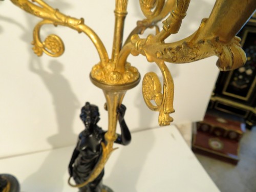  Pair of Candelabra golden Bronze and marble Empire period - Empire