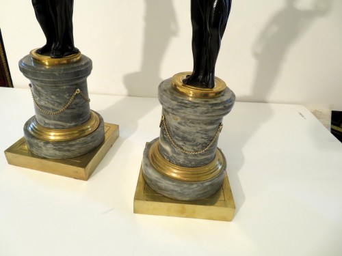 Empire -  Pair of Candelabra golden Bronze and marble Empire period
