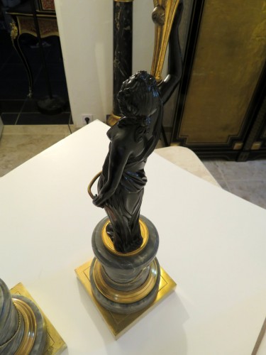 Antiquités -  Pair of Candelabra golden Bronze and marble Empire period