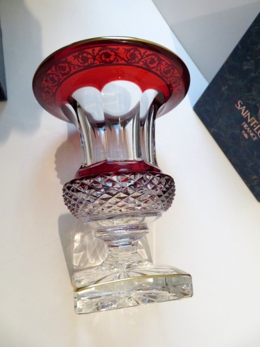 Vase stamped saint louis thistle gold red and box - 