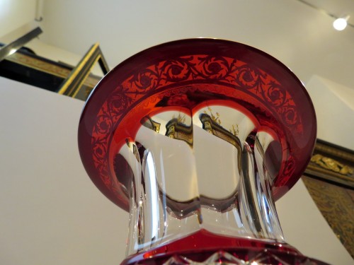 Antiquités - Vase stamped saint louis thistle gold red and box