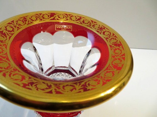 Antiquités - Vase stamped saint louis thistle gold red and box