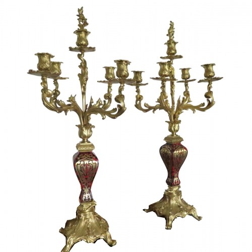 Pair of Candelabra golden Bronze and Boulle marquetry  Napoléon III period