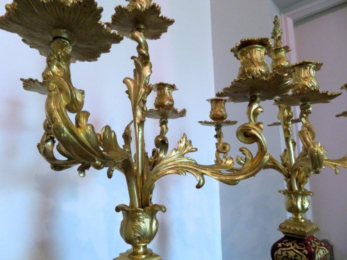 Pair of Candelabra golden Bronze and Boulle marquetry  Napoléon III period - Lighting Style Napoléon III