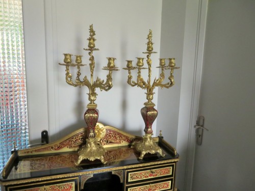 Pair of Candelabra golden Bronze and Boulle marquetry  Napoléon III period - 