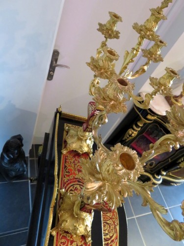 Napoléon III - Pair of Candelabra golden Bronze and Boulle marquetry  Napoléon III period