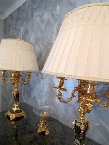 Paire de Lampe Candelabre en marqueterie Boulle et en Bronze époque Napoléon III - Antiquités Biau