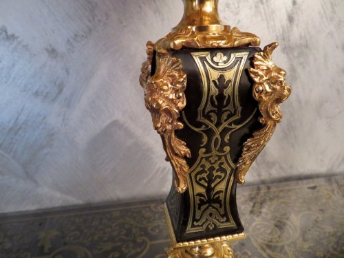 Antiquités - Paire de Lampe Candelabre en marqueterie Boulle et en Bronze époque Napoléon III