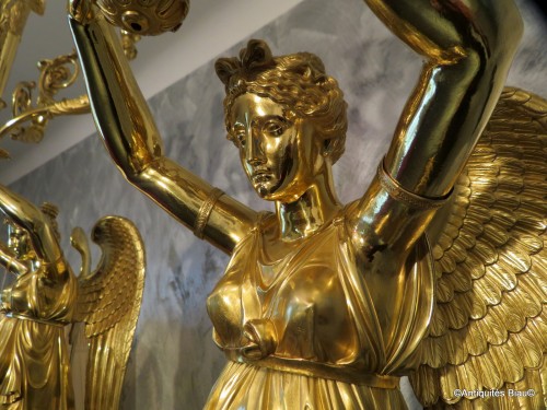 RABIAT - Paire de candélabres en bronze doré sur gaine en marbre époque Empire - Antiquités Biau