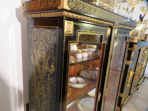 XIXe siècle - Vitrine en marqueterie Boulle époque Napoléon III estampillée GROS