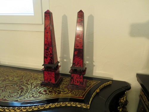 Pair of Obelisk Boulle marquetry in Napoléon III period - Decorative Objects Style Napoléon III