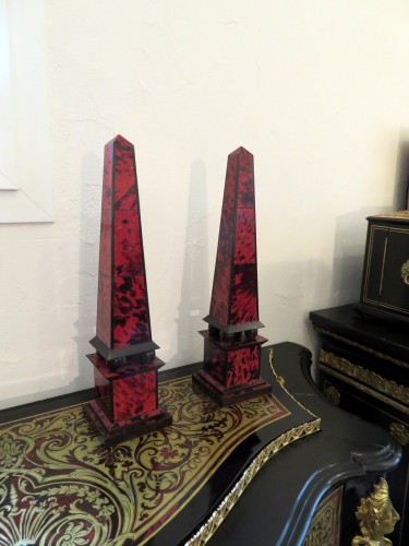 Decorative Objects  - Pair of Obelisk Boulle marquetry in Napoléon III period
