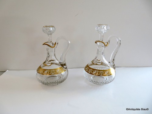 Pair of Wine decanter with handle in crystal Saint – Louis Thistle gold - Glass & Crystal Style Art nouveau