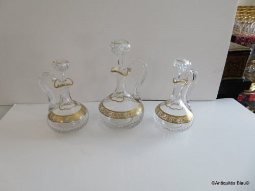 Pair of Wine decanter with handle in crystal Saint – Louis Thistle gold - 