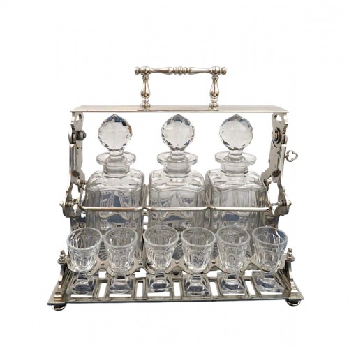 Stamped Baccarat Tantalus set crystal sylver Bronze Napoleon III period
