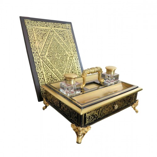 Desk Set Document Holder and inkwell in Boulle marquetry Napoleon III perio