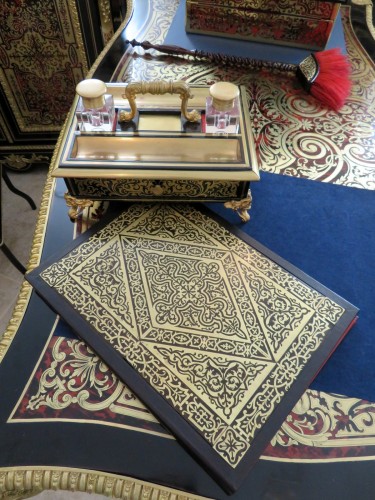 Antiquités - Desk Set Document Holder and inkwell in Boulle marquetry Napoleon III perio