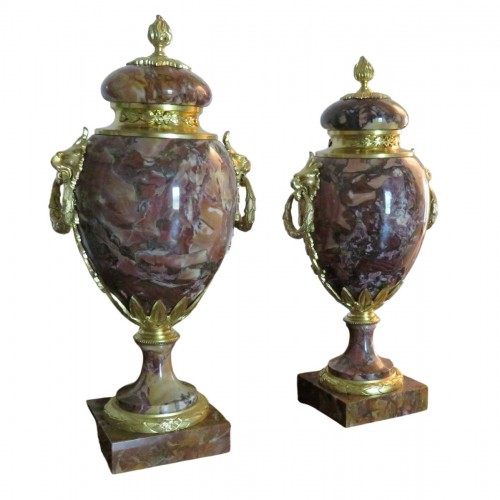 Paire de Pots de Feux marbre et bronze époque Napoléon III