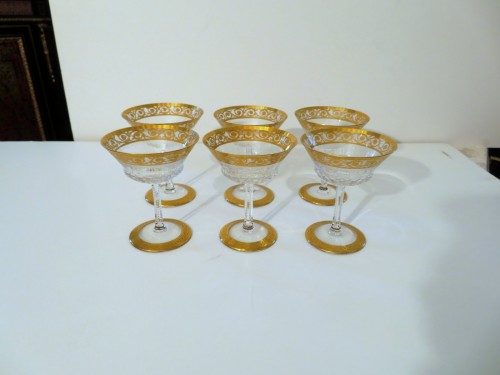 6 bigger Champagne glasses in crystal St – Louis Thistle gold - Glass & Crystal Style Art nouveau