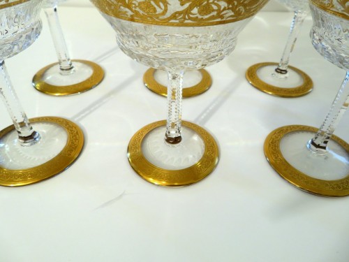 Glass & Crystal  - 6 bigger Champagne glasses in crystal St – Louis Thistle gold