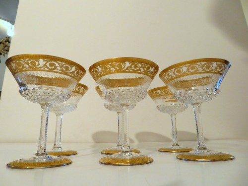 Art nouveau - 6 bigger Champagne glasses in crystal St – Louis Thistle gold