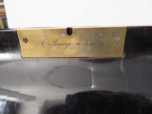 Stamped BASSY Inkwell brass marquetry Boulle crystal inkwell napoleon III p - Napoléon III