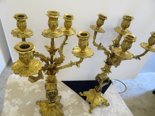 Pair of Candelabra golden Bronze and Black Boulle marquetry in Napoléon III - Napoléon III