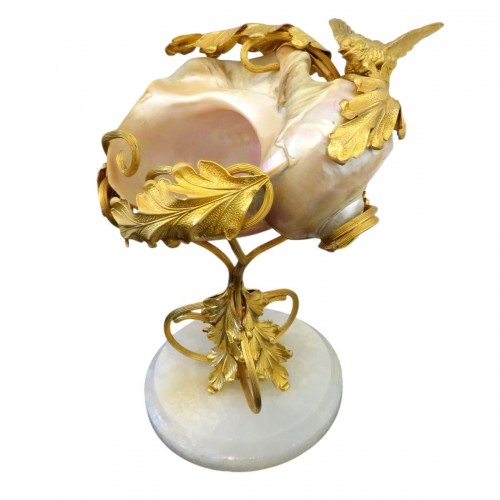 Coupe vide-poche au coquillage et oiseau en bronze doré Napoléon III