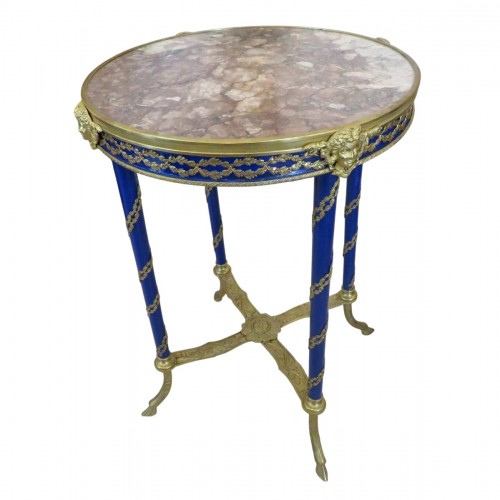 Guéridon rond en bronze et bois bleu époque Napoléon III