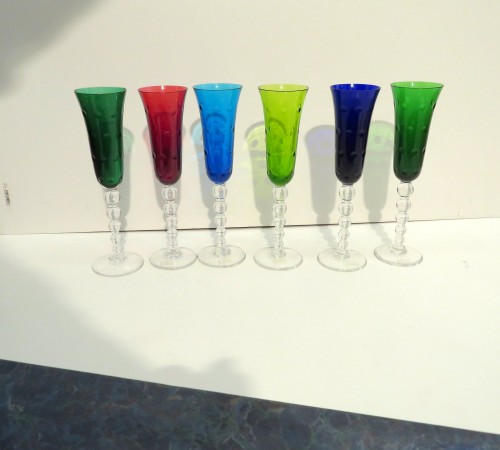 Saint Louis Bubbles Service 6 verres à vin du Rhin et 6 flutes - Art nouveau