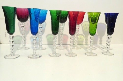Art nouveau - Saint Louis Bubbles Service 6 verres à vin du Rhin et 6 flutes