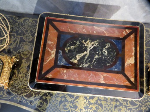 XIXe siècle - Marquée AUCOC - Cave à liqueur en marqueterie de Marbre d’époque Napoléon III