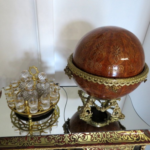 19th century - Golden crystal Tantalus Box Globe Napoléon III period 19th