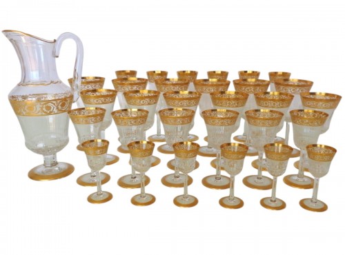 Set 30 glasses and 1 decanter in Crystal St - Louis Thistle gold