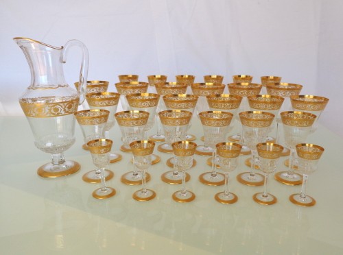 Set 30 glasses and 1 decanter in Crystal St - Louis Thistle gold - Glass & Crystal Style Art nouveau