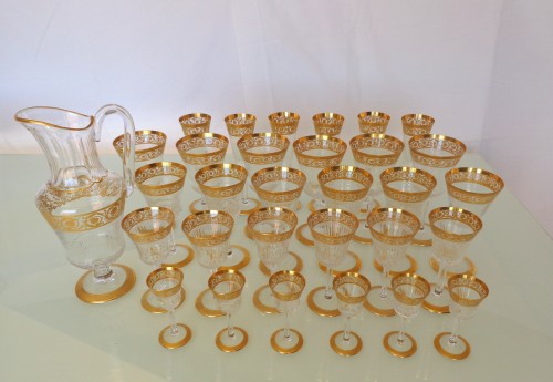 Glass & Crystal  - Set 30 glasses and 1 decanter in Crystal St - Louis Thistle gold