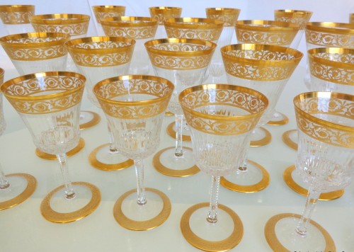 silverware & tableware  - 48 glasses,1 decanter in crystal St - Louis Thistle gold