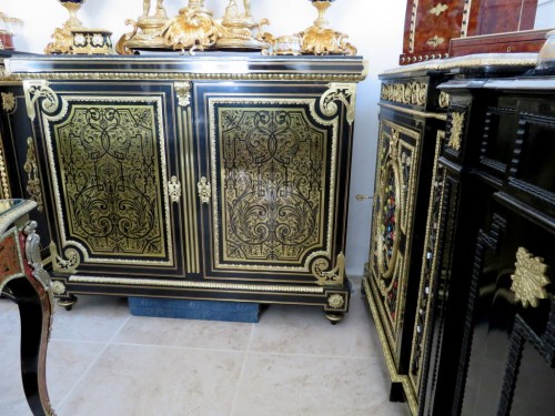 19th century - Furniture L XIV with 2 doors in Boulle marquetry 19th  Napoleon III  period