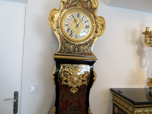 Impressive clock longcase in Boulle style marquetry 19th - Napoléon III
