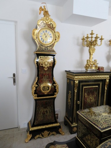 Antiquités - Impressive clock longcase in Boulle style marquetry 19th
