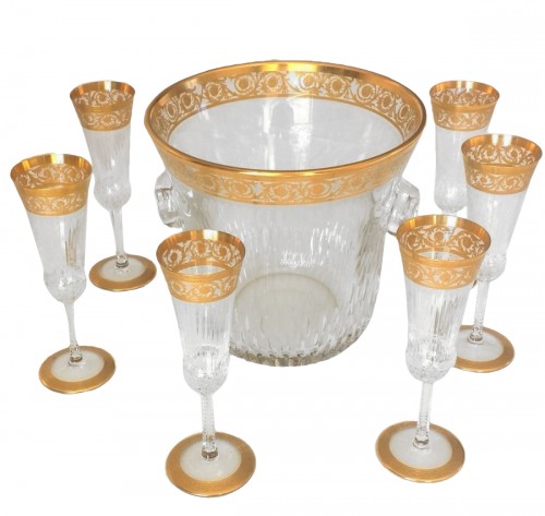 Bucket Champagne and 6 glasses in crystal St - Louis Thistle gold