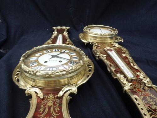 Pair of Boulle Marquetry Clock and Barometer Napoléon III period - Napoléon III