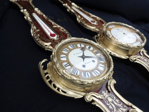 Antiquités - Horloge et Baromètre Napoléon III en marqueterie Boulle
