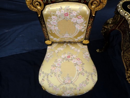 19th century - 19th Napoléon III Chair in Boulle style marquetry signed