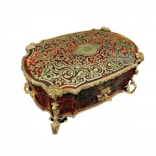 stamped  BERTHET Jewelry Box in Boulle marquetry Napoleon III period 19th