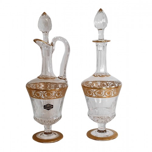 Pair of Decanters in crystal Saint - Louis Thistle gold