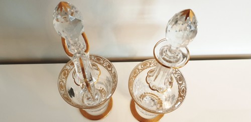 Pair of Decanters in crystal Saint - Louis Thistle gold - 
